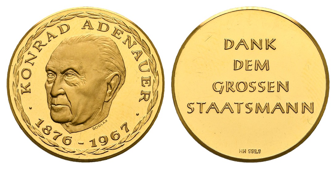  Linnartz Konrad Adenauer Goldmedaille 1967 (Bodlak) PP- Gewicht: 7,8g/999er   