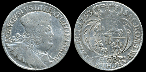 MGS Sachsen Polen. Friedrich August II.8 Groschen, Leipzig, 1753.Sehr 